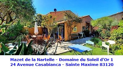  Sainte Maxime 83120, plage de la Nartelle, Soleil d`Or 1, mazet 2 chambres, 4/6 couchages, climatisation, internet gratuit, jardin arboré 